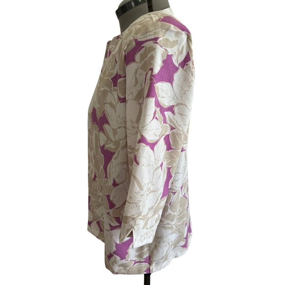 BonWorth Womens Floral Lightweight Open Front Jacket M Polyester Purple & Beige - Picture 2 of 7